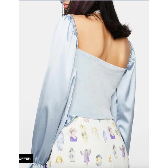 Zemeta Top Womens Small Blue‎ Float Satin Ruffle Hem Crop Blouse Dolls Kill - Picture 3 of 9